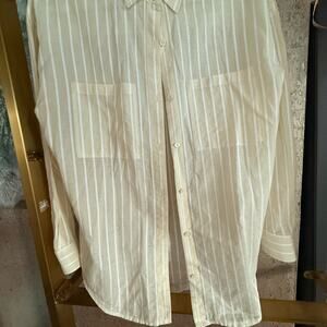Theory Cream & White Sheer Striped Shirt